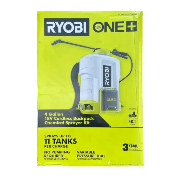 Ryobi P2860 One+ 18V Cordless Battery 4 gal. Backpack Chemical Sprayer with 2.0 Ah Battery and Charger