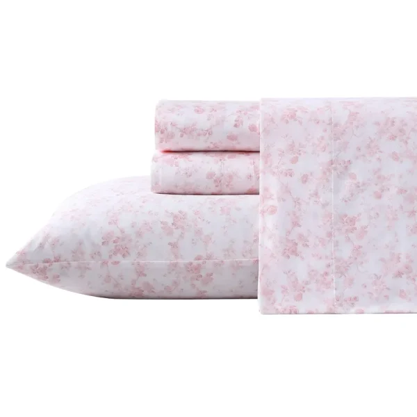 Laura Ashley Bella 4-Piece Cotton Sheet Set, Pink, King