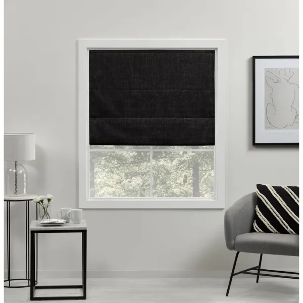 Exclusive Home Acadia 100% Blackout Roman Shade, 23"x64", Black