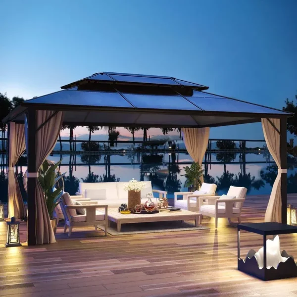 Yoleny 10'13' Outdoor Polycarbonate Double Roof Hardtop Gazebo 10 ft, Size: 10' x 13', Brown