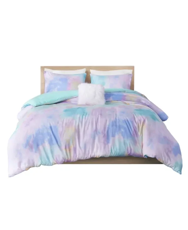 Intelligent Design Cassiopeia Twin/Twin XL Aqua Watercolor Tie Dye Printed Duvet Cover Set