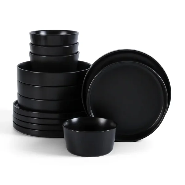 Stone + Lain Celina Stoneware Black Dinnerware Set | 12-Piece 4
