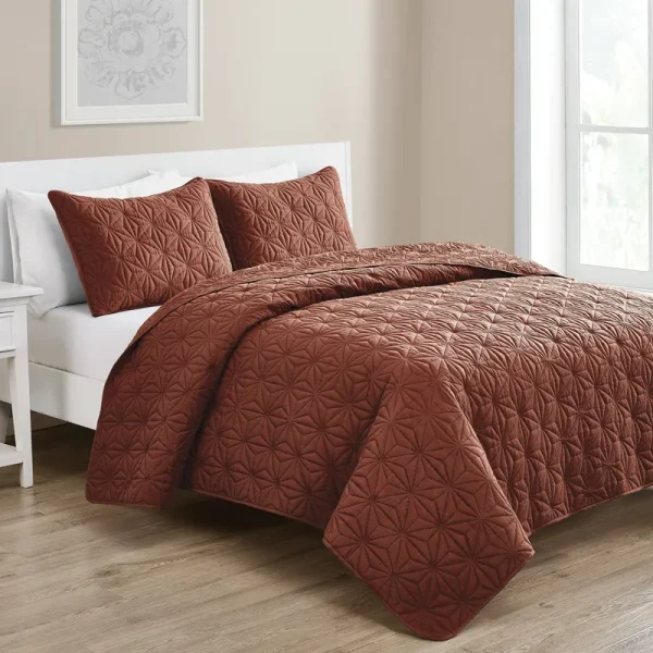 VCNY Home Kaleidoscope 3-Piece Orange Geometric Quilt Set, King