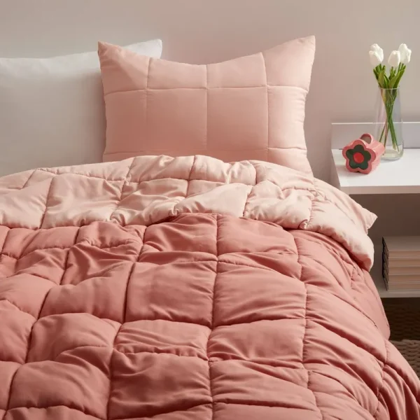 Dormify Reversible Down Alt Comforter and Sham Set , Includes Sham, Twin/Twin XL Bedding, Terracotta, Lightweight, POLYESTER, Dorm or Bedroom