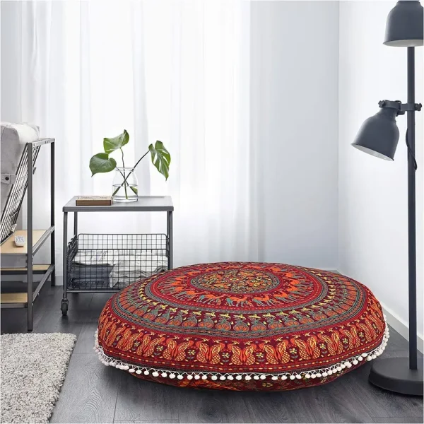 32" Pouf Red Mandala Floor Pillow Cushion Seating Throw Hippie Boho Barmeri Multi-Color Animal Peacock Pair Camel Psychedelic Home Dorms Livingroom