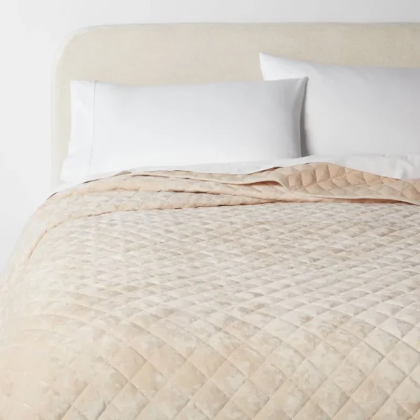 King Luxe Diamond Stitch Velvet Quilt Khaki - Threshold