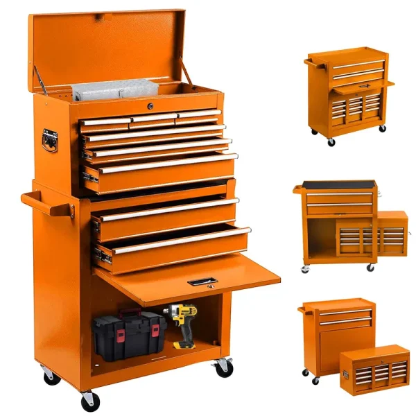 JD Trading 8-Drawer Rolling Tool Chest 2 in 1 High Capacity Tool Box Detachable Organizer Tool Storage Cabinet with 4 Wheels & Lockable Lined