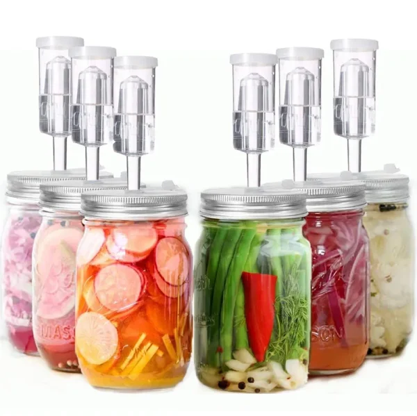 Klemon Fermentation Lids, 6 Set Fermentation Kit for Wide Mouth Jars, 6 Stainless Steel Fermenting Lids with 6 Silicone Grommets, 6 Airlocks, 6