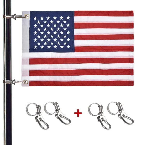 FLAGMESAGE Universal Boat Flag Marine 12"x18" with 4 Boat Flag Pole Kits USA Flag with 50 Embroidered Stars American Boat Flag