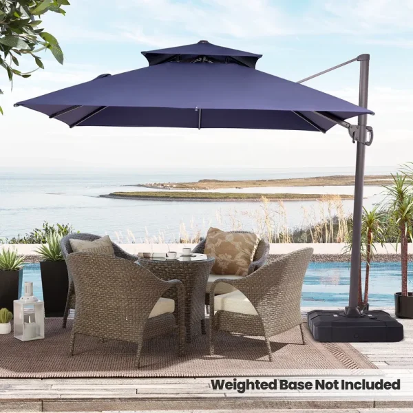 Pellebant 10 Ft. x 10 Ft. Square Double Top Patio Cantilever Umbrella, Navy Blue