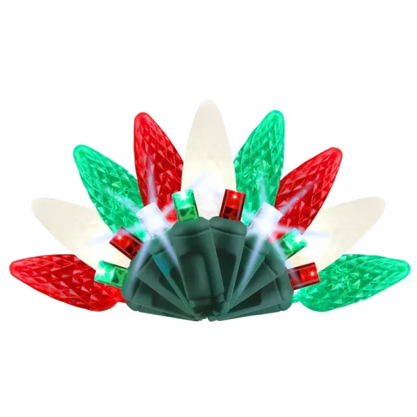 Celebrations 9086413 25 ft. Platinum LED C6 String Christmas Lights Red Green & Pure White - 50 Count