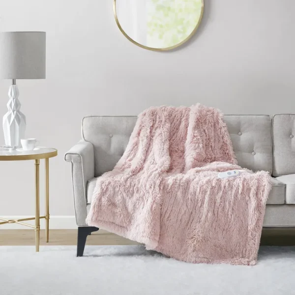 Serta Blush Shaggy Faux Fur Heated Throw