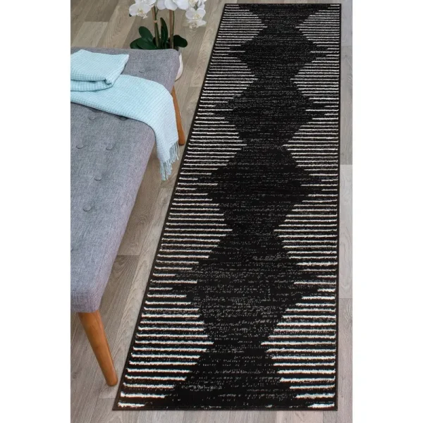 Bohemian Stripe Area Rug - 2'x7' Runner - Black