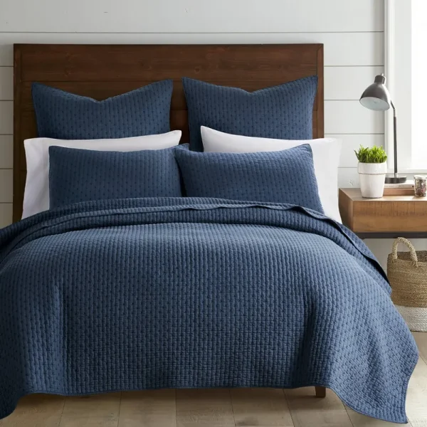 Levtex Home Cross Stitch Quilt Set - Cotton Twin/Twin XL / Navy