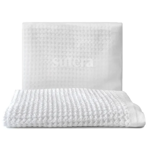 Sutera Silverthread Waffle Towel California-Grown Pima Cotton, Quick Drying, Ultra Soft, Lightweight and Absorbent Luxury Bath Towel (White)