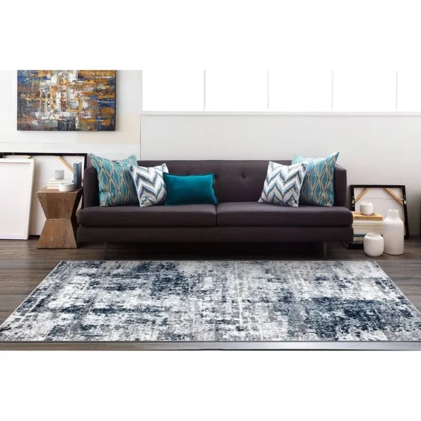 Distressed Modern Abstract Blue 7 ft. 10 in. x 10 ft. Area Rug