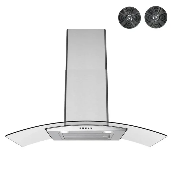 Streamline T-8065-1-DL 36" Largo Ductless Wall Mount Range Hood with 220 CFM Push Button Controls LED Lighting Charcoal Filters and Baffle Filter