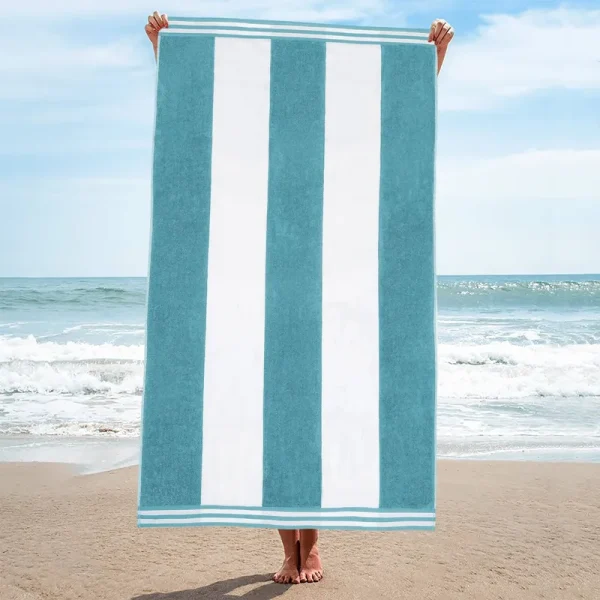 Superior Oversized Cabana Stripe Cotton Jacquard Beach Towel, Set of 2