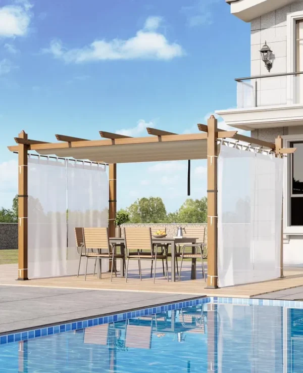 Eastvita 10x10 Ft Retractable Outdoor Pergola with Canopy and Side Mesh, Upgraded Gray Aluminum Pergola, Modern Pavilion for Backyard, Patio, Porch, Grape Trellis