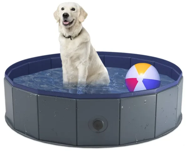Niubya Foldable Dog Pool, Collapsible Hard Plastic Dog Swimming Pool, Portable Bath Tub for Pets Dogs and Cats, Pet Wading Pool for Indoor and Outdoor