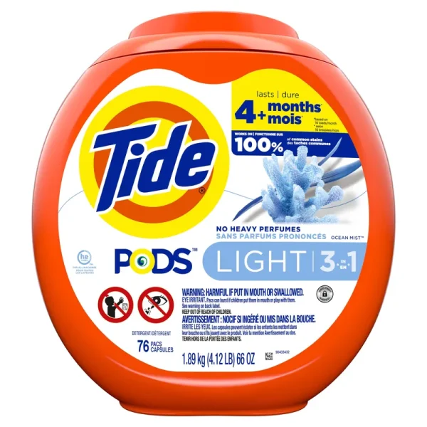 Tide Pods Light Laundry Detergent Pacs, 76 ct, Ocean Mist Scent