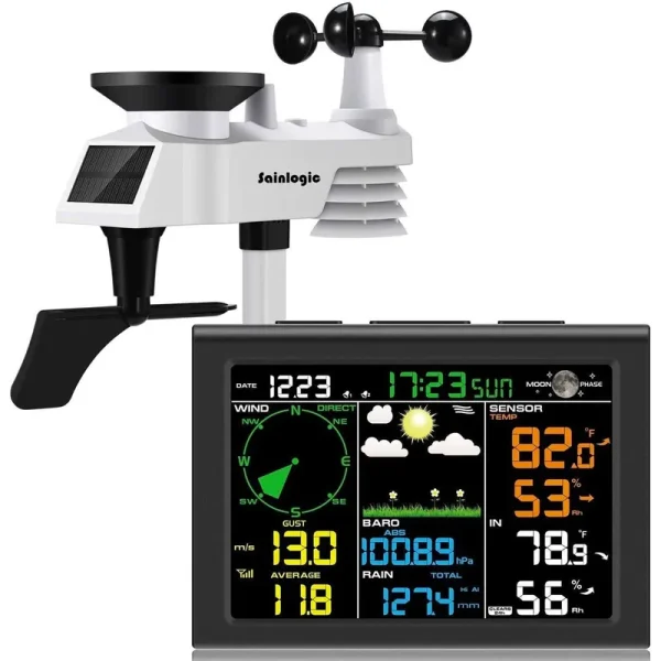 Sainlogic Wireless Weather Station with Outdoor Sensor, 8-in-1 Weather Station with Weather Forecast, Temperature, Air Pressure, Humidity, Wind