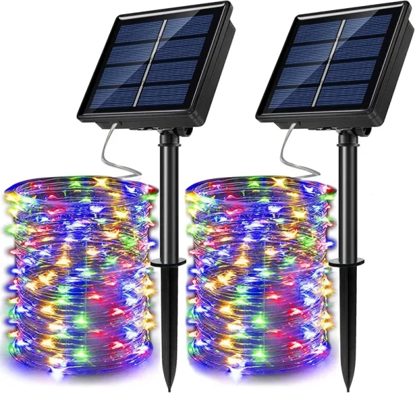 JosMega Upgraded Larger Solar Powered String Lights 2 Pack 33 ft 100 LED 8 Modes Waterproof IP65 Twinkle Lighting Indoor Outdoor Fairy Firefly Lights
