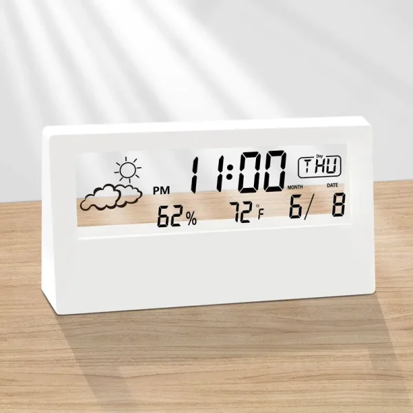 LuxSoramia Digital Alarm Clock,Transparent Modern Design, Temperature, Humidity, Snooze, Aesthetic Home & Office Decor, Battery Operated Desk Clock