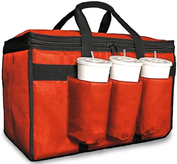 Freshie Insulated Food Delivery Bag with Cup Holders / Drink Carriers Premium, for Drivers of Door Dash, Postmates, Grub Hub, Pizza Bag, Grocery,