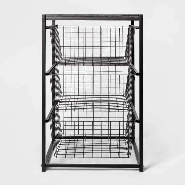 3 Drawer Organizer Black Metal with Black Oak Wood - Brightroom