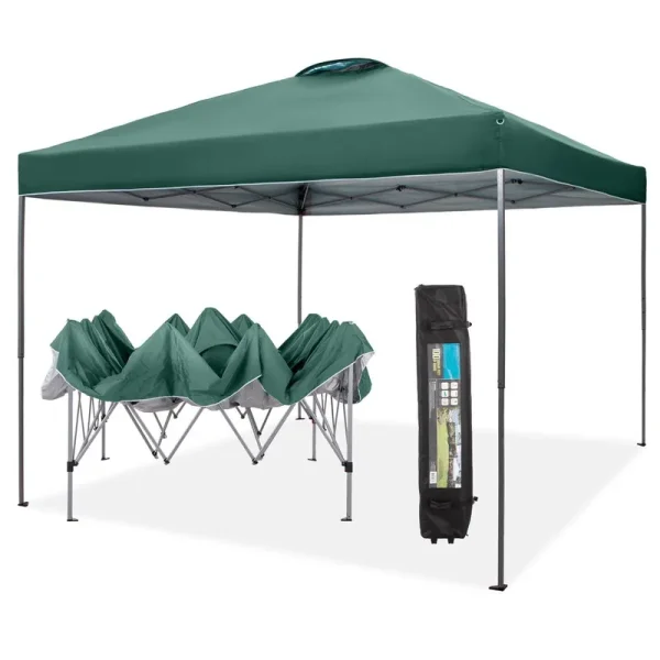 Summit Living 10x10ft Pop-Up Canopy Tent Straight Legs Instant Canopy for Outside with Wheeled Bag - Green
