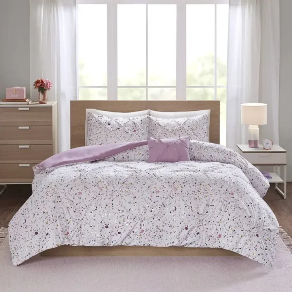 Ebern Designs Leavens Metallic Printed and Pintucked Duvet Cover Set