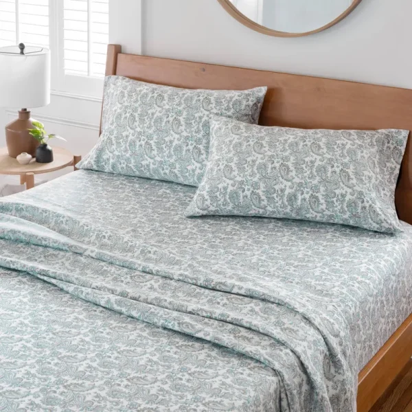 Better Homes & Gardens 400 Thread Count Hygro Cotton Bed Sheet Set, Full, Aqua Paisley