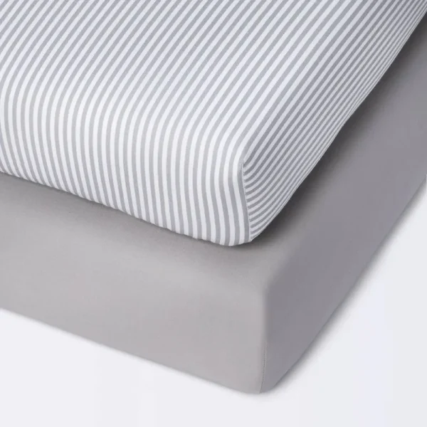 Fitted Mini Crib Sheet - Cloud Island - Stripe/Gray - 2pk