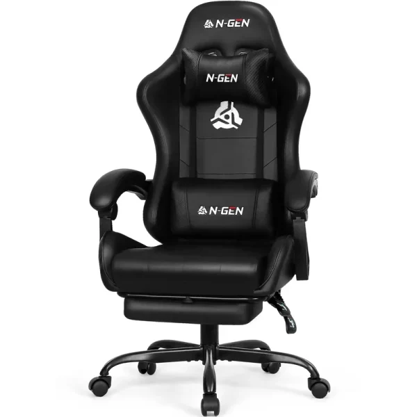 Neo Chair N - Gen Gaming Chair, Ergonomic Video Game Chair with Headrest, Adjustable Footrest, Lumbar Support High Back PU Leather for Adults, Black