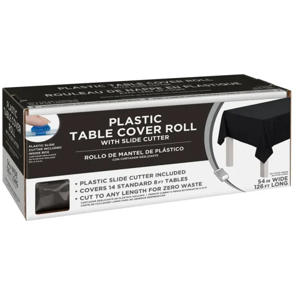 Amscan Boxed Plastic Table Roll, Jet Black, 54" x 126��