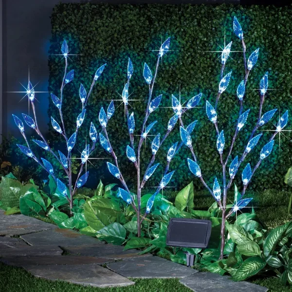 Leaf Branch Solar Garden Lights - Set of 3 - 60 - Blue