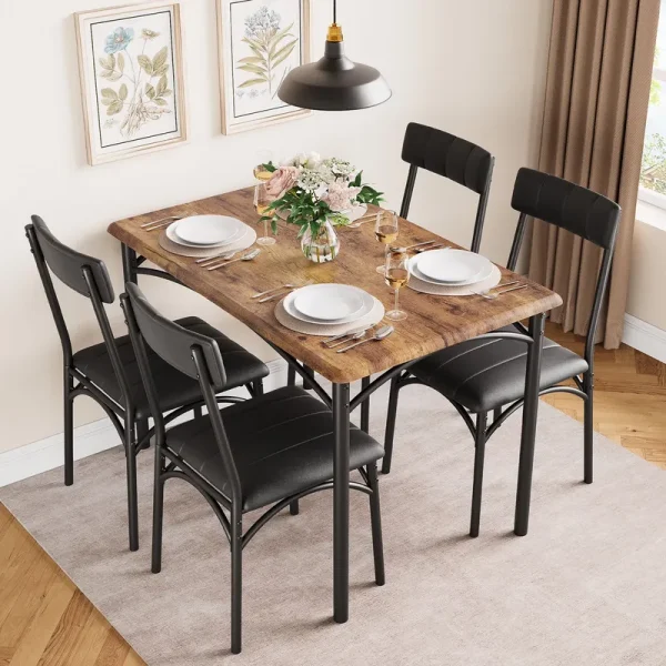Zzistar 5 Piece Dining Table and Chairs Set, Wood Rectangular Dining Table with 4 Upholstered Chairs