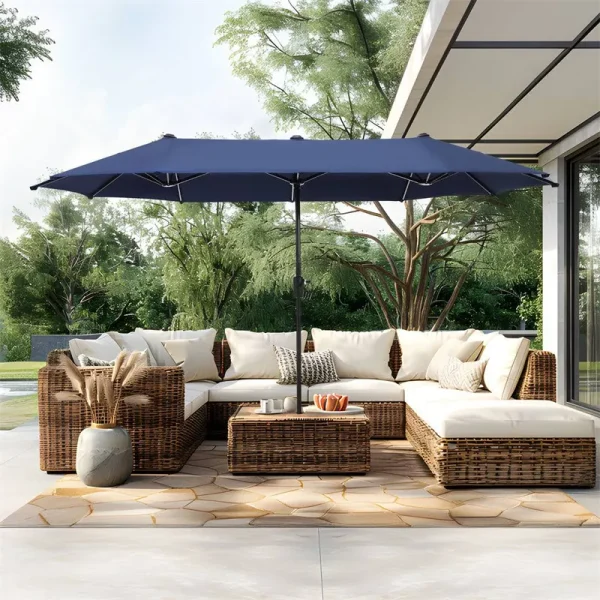 Phi Villa 13FT Double-Sided Twin Outdoor Market Patio Umbrella Navy