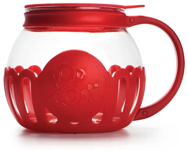 Tasty 1.5 Quart Borosilicate Glass Micro-Pop Microwave Popcorn Popper, Red