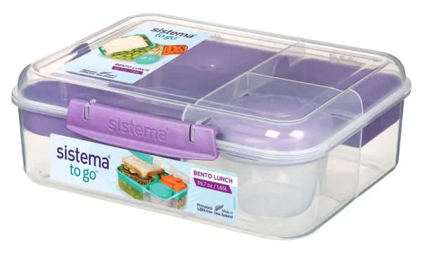 Sistema to Go Fiambrera Bento | Fiambrera Con Tarrina para Yogur O Fruta | 1,65 L | Sin BPA | Morado Bruma
