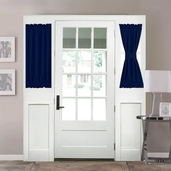 Aquazolax Front Door Curtain Panel for Privacy - Blackout Drapery 25"x40" Solid Curtains for French Glass Door - 1 Panel, Navy Blue