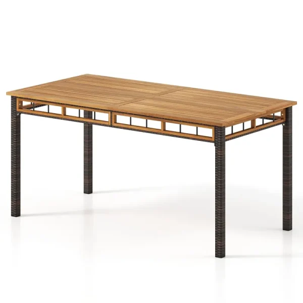 Tangkula 63" Outdoor Dining Table with Acacia Wood Slatted Tabletop