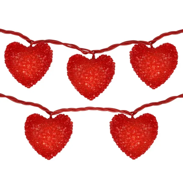 10-Count Red Heart Mini Valentine's Day Light Set, 7.5ft Red Wire