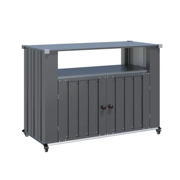 AECOJOY Outdoor Grill Table with Storage Cabinet Weatherproof, Outdoor Kitchen Island, Grill Cabinet Cart with Storage