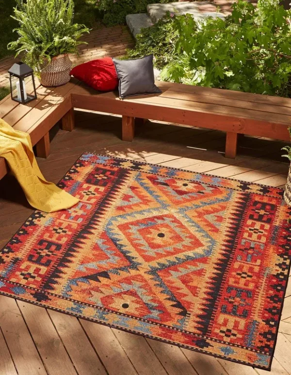 Unique Loom Outdoor Tribal 10 ft Square Multi Southwestern, Farmhouse, Geometric Area Rug Indoor Outdoor Rug