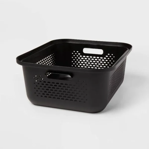 Small Decorative Plastic Bin with Cutout Handles Charcoal - Brightroom