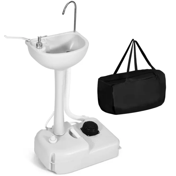 Portable Sink Camping Hand Washing Station with 17 L Wash Basin Stand. Rolling Wheels. Soap Dispenser. Towel Holder. for Outdoor. Travel. Boat. Gather. Garden. Worksite. White