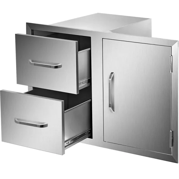 Outdoor Kitchen Door Drawer Combo 35.4 W x 23.6 H x 24.4''D. BBQ Access Door/Double Drawers Combo with Stainless Steel Handles. Perfect for Outdoor Kitchen or BBQ Island Patio Grill Station