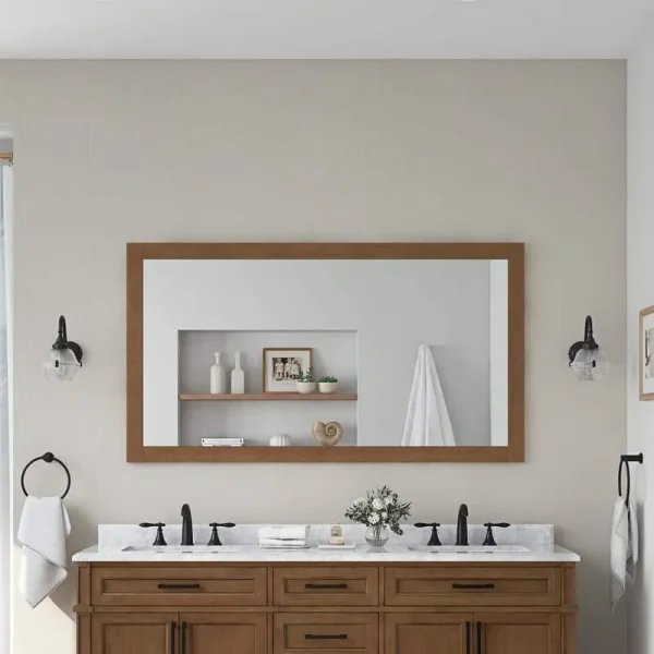Caville 60 in. W x 32 in. H Rectangular Framed Wall Mount Bathroom Vanity Mirror in Almond Toffee